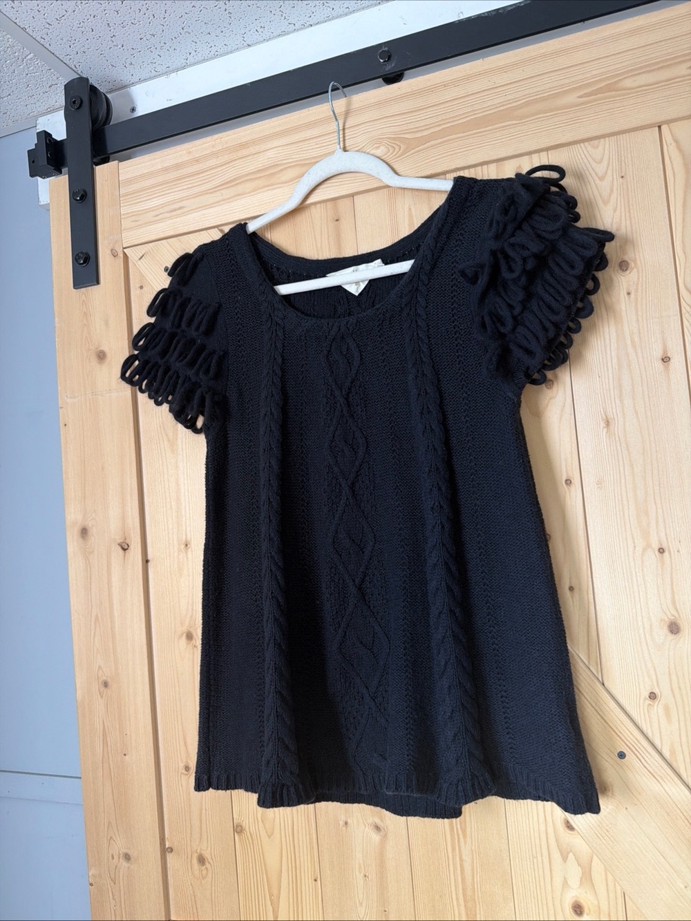 Anthropologie Black Short-Sleeve Cable Tunic with Loop Detail